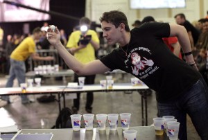 Mike Orr, of Cranberry Township, Pa., was among some 800 contestants who let the ping pong balls fly in pursuit of the World Series of Beer Pong championship title.
