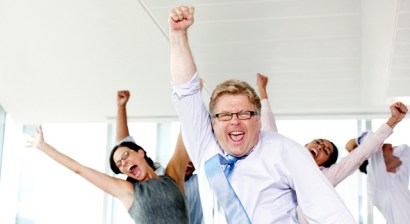 Cheering office workers