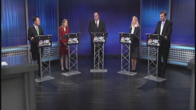 Some Democratic candidates for Senate in Connecticut are questioning whether a fellow candidate should be allowed in further debates after she called U.S. Rep. Chris Murphy a whore on live television.