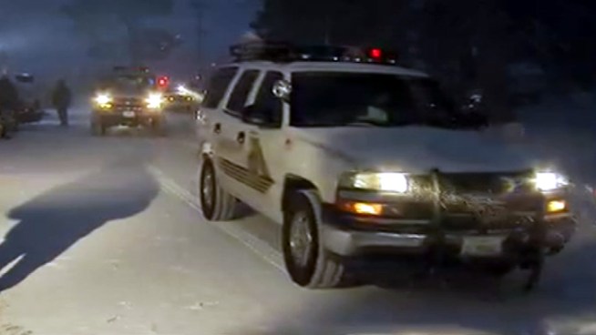 Authorities searched overnight in Big Bear for a fired LAPD officer wanted for three shooting deaths as a winter storm system moved into the region. Annette Arreola reports for Today in LA on Friday Feb. 8, 2013.