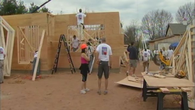 A disabled Connecticut marine is getting a helping hand, and a place to call his own.  Hundreds of volunteers are building Manny Jimenez a home in Glastonbury.