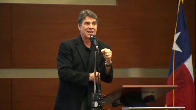 Gov. Rick Perry spoke out against gun control Monday in wake of the mass school shooting in Connecticut. Perry also talked about his presidential run, saying he 