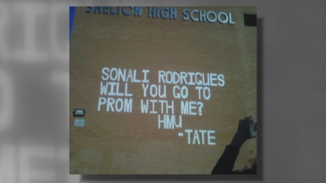 James Tate got creative when asking for a date to the prom.  But his creativity also got him banned from the dance.
