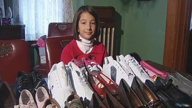 Piper Killen received 100 pairs of shoes on Christmas to donate.