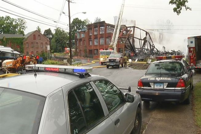 An early morning fire at the old Somersville mill, completely destroyed what was left of the building.  Residents watched the mill as well as their memories go up in flames.