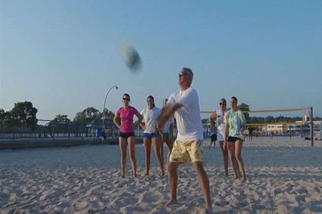 Bob Maxon heads to New London for a lesson in beach volleyball in the 