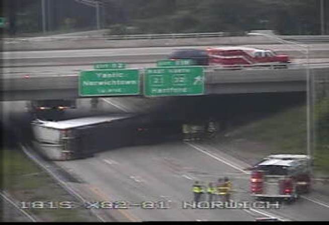 Tractor Topples,  I-395 in Norwich Reopened