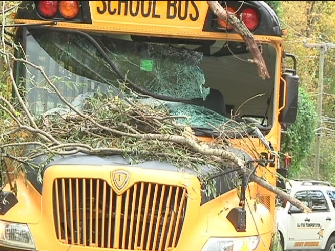 Forman School JV boys soccer on the way to NY for a game was interrupted by a tree falling on the bus.