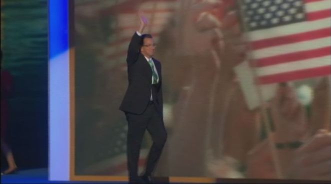 Connecticut Delegates listen to Gov. Dannel P. Malloy address the Democratic National Convention in Charlotte, North Carolina.