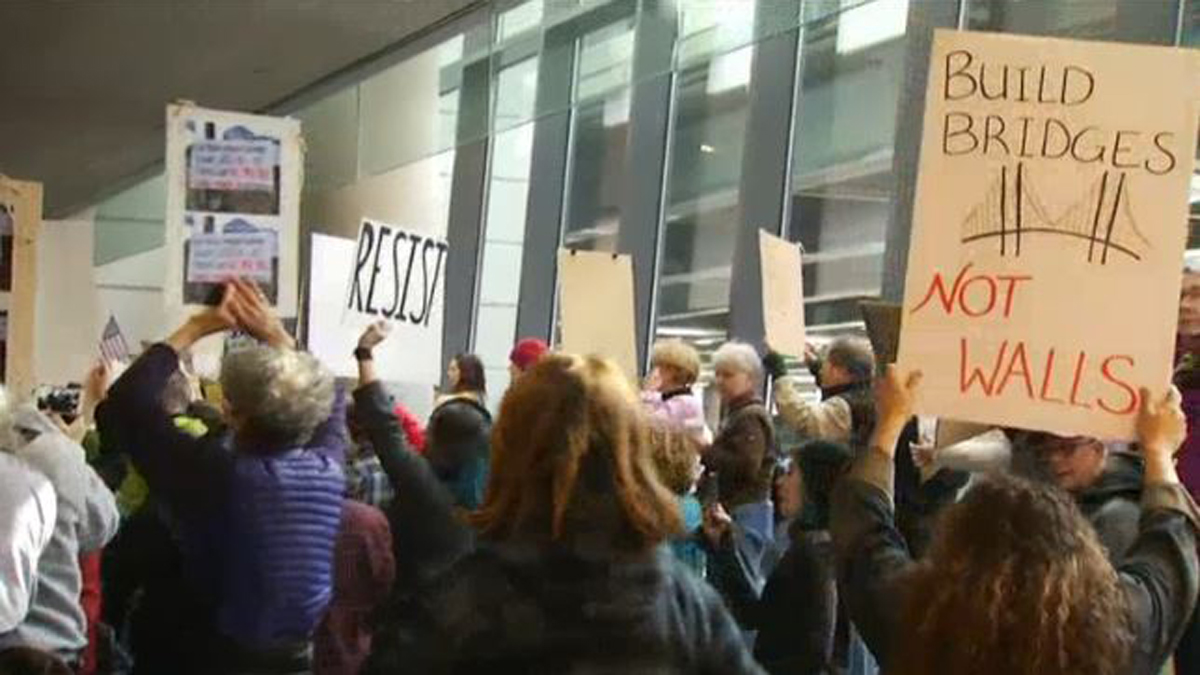 Rally at Bradley Airport Protests President's Travel Ban