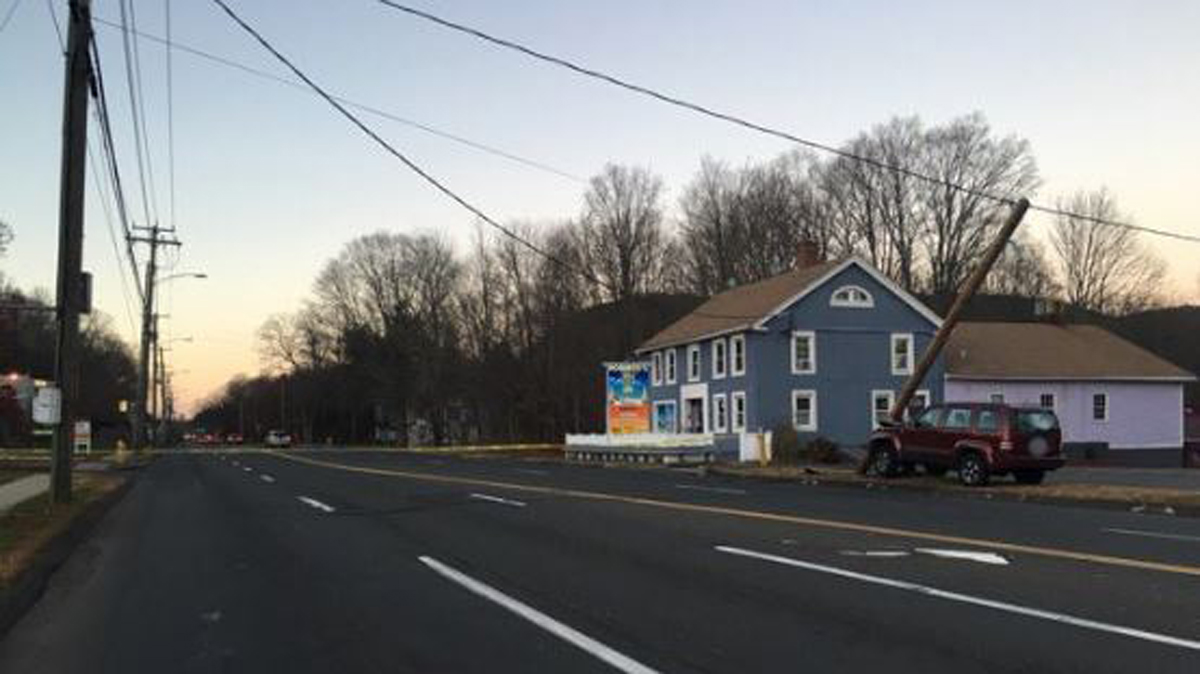 Whitney Avenue in Hamden Closed After Car Strikes Pole