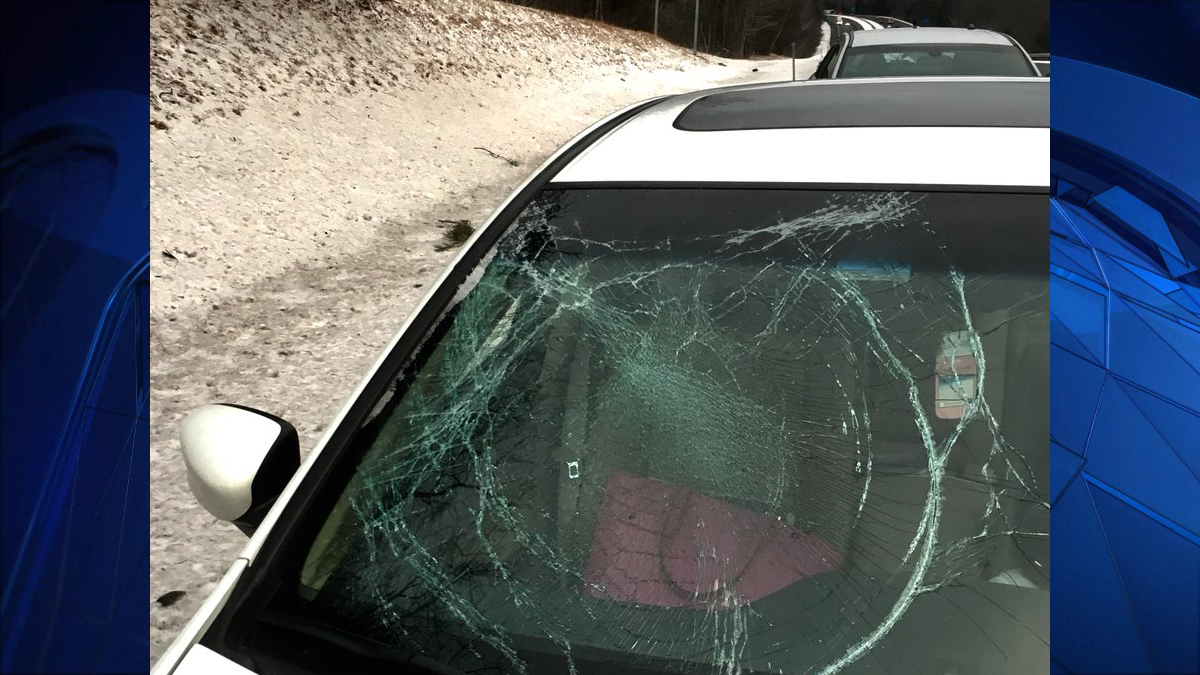 Ice Flies Off Car on I-84, Shatters Another Car's Windshield