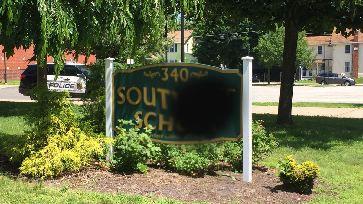 Swastika Painted on Sign at Torrington School