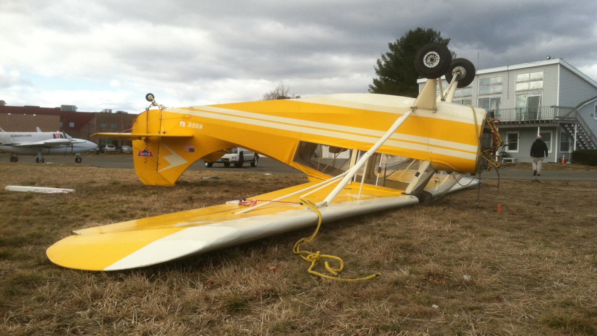Strong Winds Flip Small Plane at Simsbury Airport