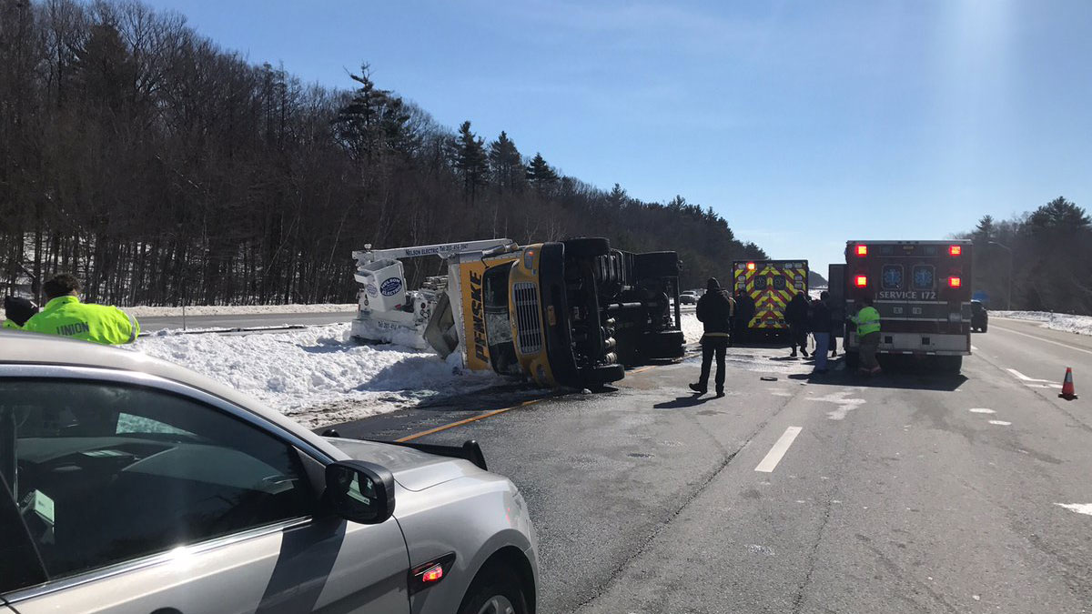 Tractor-Trailer Turns Over on I-84 in Union