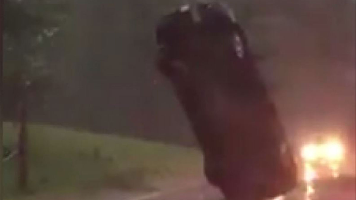 Car Hung Up on Downed Wire in Suffield