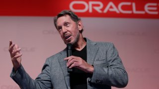 In this Sept. 26, 2011, file photo, Oracle CEO Larry Ellison speaks at the SPARC SuperCluster conference at Oracle headquarters in Redwood City, Calif.
