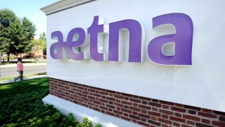 A sign for Aetna Inc., at the company headquarters in Hartford, Conn.