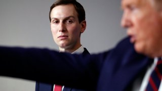White House adviser Jared Kushner listens as President Donald Trump speaks about the coronavirus in the James Brady Press Briefing Room of the White House, Thursday, April 2, 2020, in Washington.