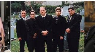 This combination photo shows Julia Louis-Dreyfus in "Veep," from left, Tony Sirico, Steve Van Zandt, James Gandolfini, Michael Imperioli and Vincent Pastore from "The Sopranos," and Brian Cox from "Succession."