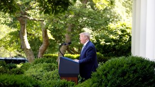 Donald Trump speaks during a White House Rose Garden ceremony