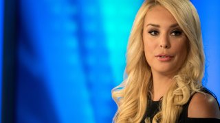 In this file photo, Britt McHenry, a former ESPN reporter is making the transition to news on Fox and has a new show starting in October. She visits the Fox news set on August 30, 2018 in Washington, DC.