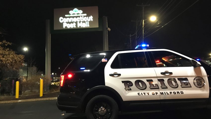 Milford police on scene at the Connecticut Post Mall after fights broke out Thursday.