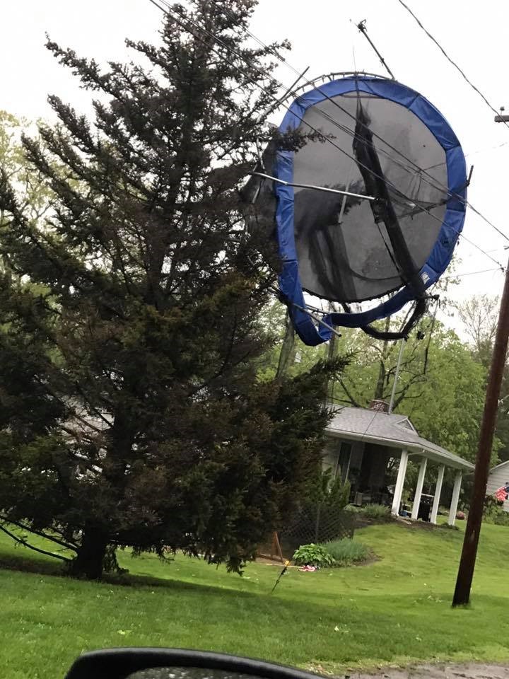 We received this amazing photo of a trampoline caught in utility wires in Danbury