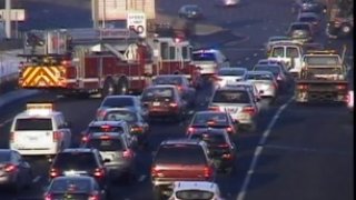 Traffic on Interstate 84 West in East Hartford after a crash
