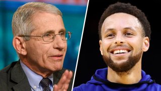 Dr. Anthony Fauci, left; Stephen Curry, right.
