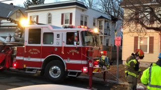 Firetruck at fire on Hanmer Street in East Hartford