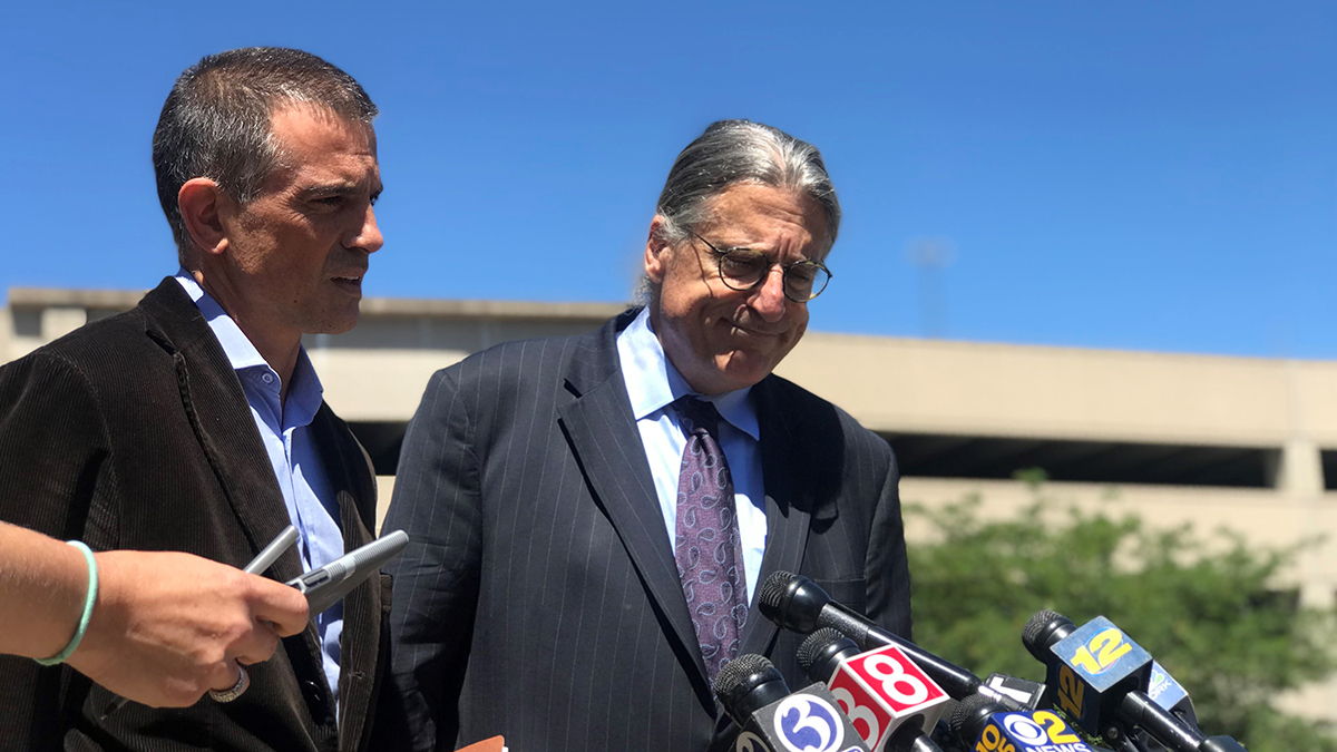 Fotis Dulos and Norm Pattis speak outside court