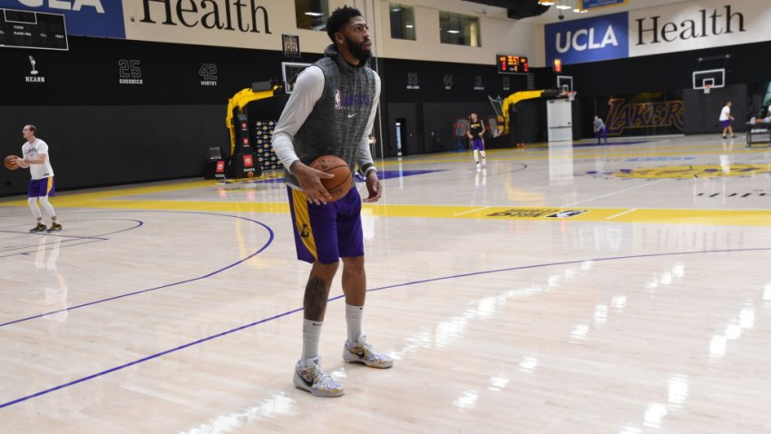 File Image: Anthony Davis #3 of the Los Angeles Lakers handles the ball during all access practice on December 21, 2019 at UCLA Health Training Center in El Segundo, California.