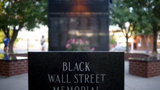 The Black Wall Street Massacre memorial is shown June 18, 2020 in Tulsa, Oklahoma.