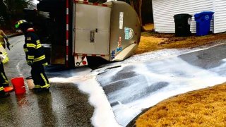 This tanker truck was carrying 7,000 gallons of milk when it crashed in Griswold Tuesday.