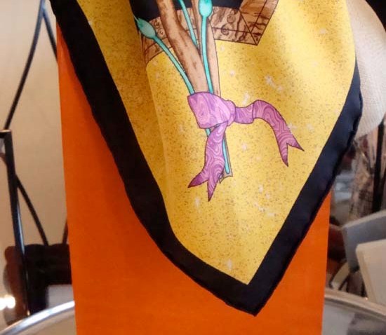 Hermes-flower-scarf-in-signature-orange-bag