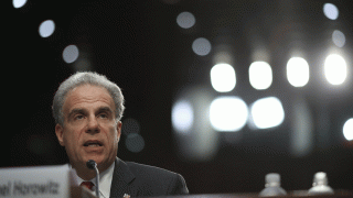 In this June 18, 2018, file photo, Justice Department Inspector General Michael Horowitz testifies before the Senate Judiciary Committee on Capitol Hill in Washington.