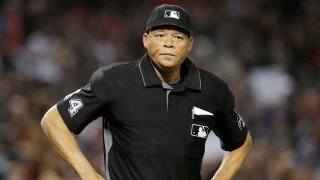 In this file photo, MLB umpire Kerwin Danley (44) stands on the field in the first inning during a baseball game between the Arizona Diamondbacks and the Miami Marlins, Saturday, June 2, 2018, in Phoenix.