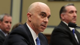 U.S. State Department Inspector General Steve Linick (L) and I. Charles McCullough III (R), inspector general of the intelligence community, testify during a hearing before House Oversight and Government Reform Committee July 7, 2016 on Capitol Hill in Washington, DC. The committee held a hearing "Oversight of the State Department," focusing on the FBI's recommendation not to prosecute Democratic presidential candidate Hillary Clinton for maintaining a private email server during her time as Secretary of State.