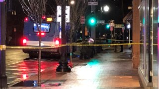 A pedestrian was struck by a bus near the intersection of Elm Broadway and York streets Tuesday.