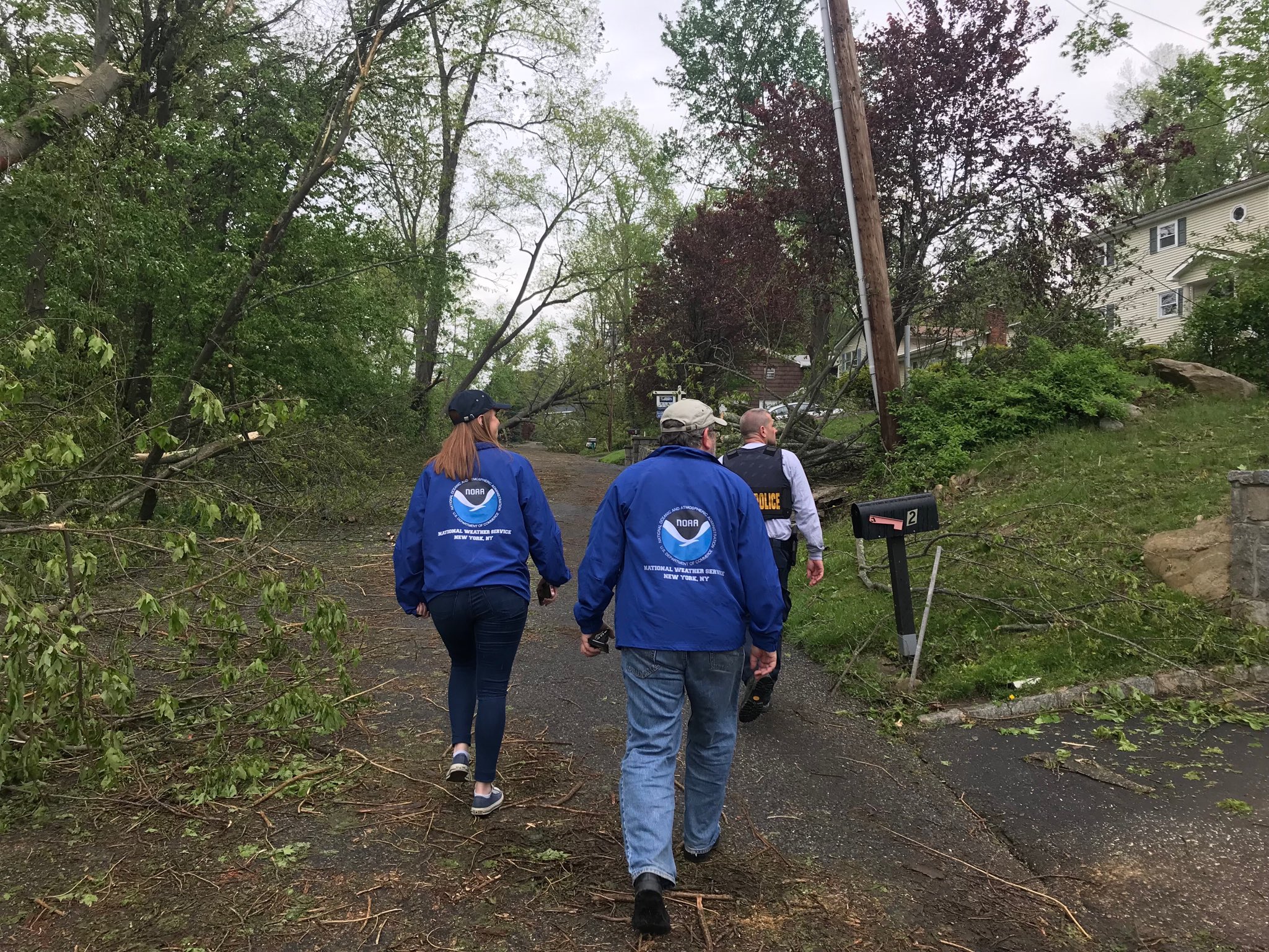 Chief Meteorologist Ryan Hanrahan took this photo of the National Weather Service survey team in Brookfield