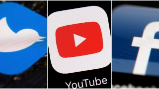 This combination of images shows logos for Twitter, YouTube and Facebook.