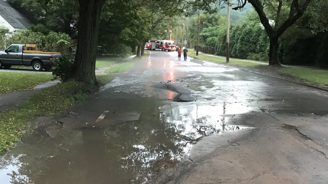 Water main break on Armory Street in Hamden