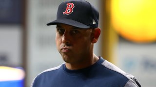 Sep 20, 2019; St. Petersburg, FL, USA; Boston Red Sox manager Alex Cora (20) at Tropicana Field. Mandatory Credit: Kim Klement-USA TODAY Sports