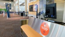 plexiglass at a ticket counter at Bradley Airport