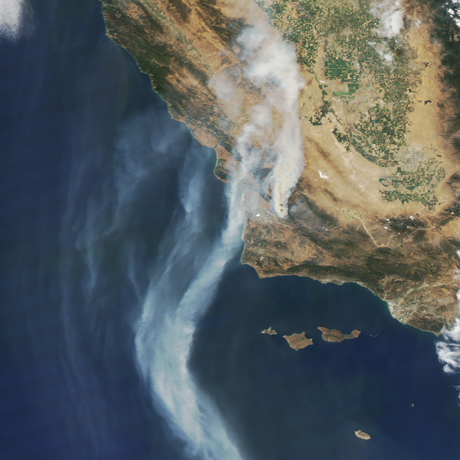 NASA's Terra satellite captured smoke from the Alamo fire July 9, 2017. At the time, the fire in Santa Barbara County was the largest fire burning in California during a summer of high fire danger. 