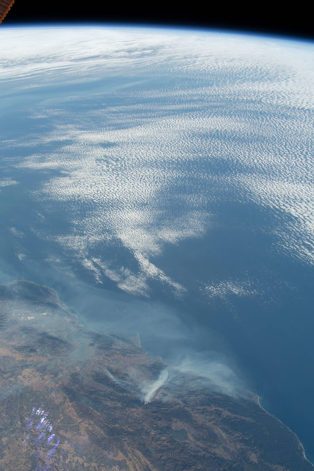 Wildfires north of the Bay Area can be seen from 254 above the Golden State in this photo captured by a crew member aboard the International Space Station.