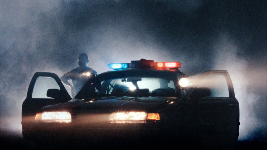 police car night lights on