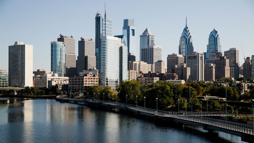Shown is the Schuylkill River and view of the Philadelphia skyline