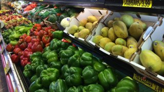 Produce in a grocery store.